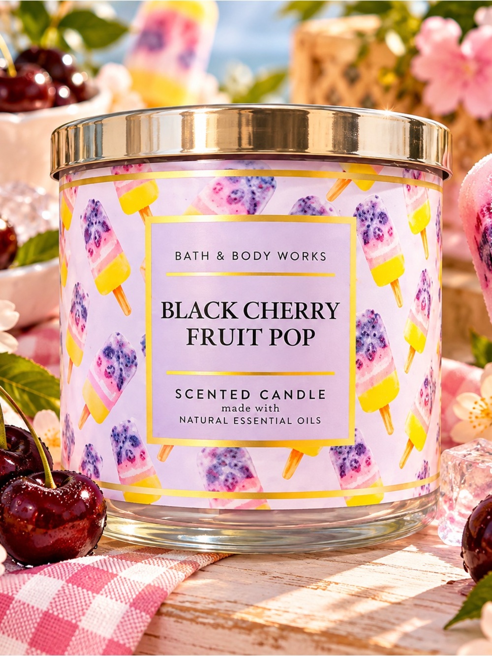 Bath & Body Works Black Cherry Fruit Pop 3-Wick Candle 14.5 oz New